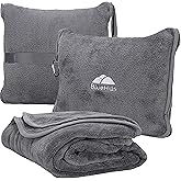 BlueHills Premium Soft Travel Blanket Pillow Airplane Flight Blanket Throw Bag Pillowcase Compact Large 2 in 1 Combo Warm Traveling Plane Essentials Portable Gifts Lightweight Grey Gray T007