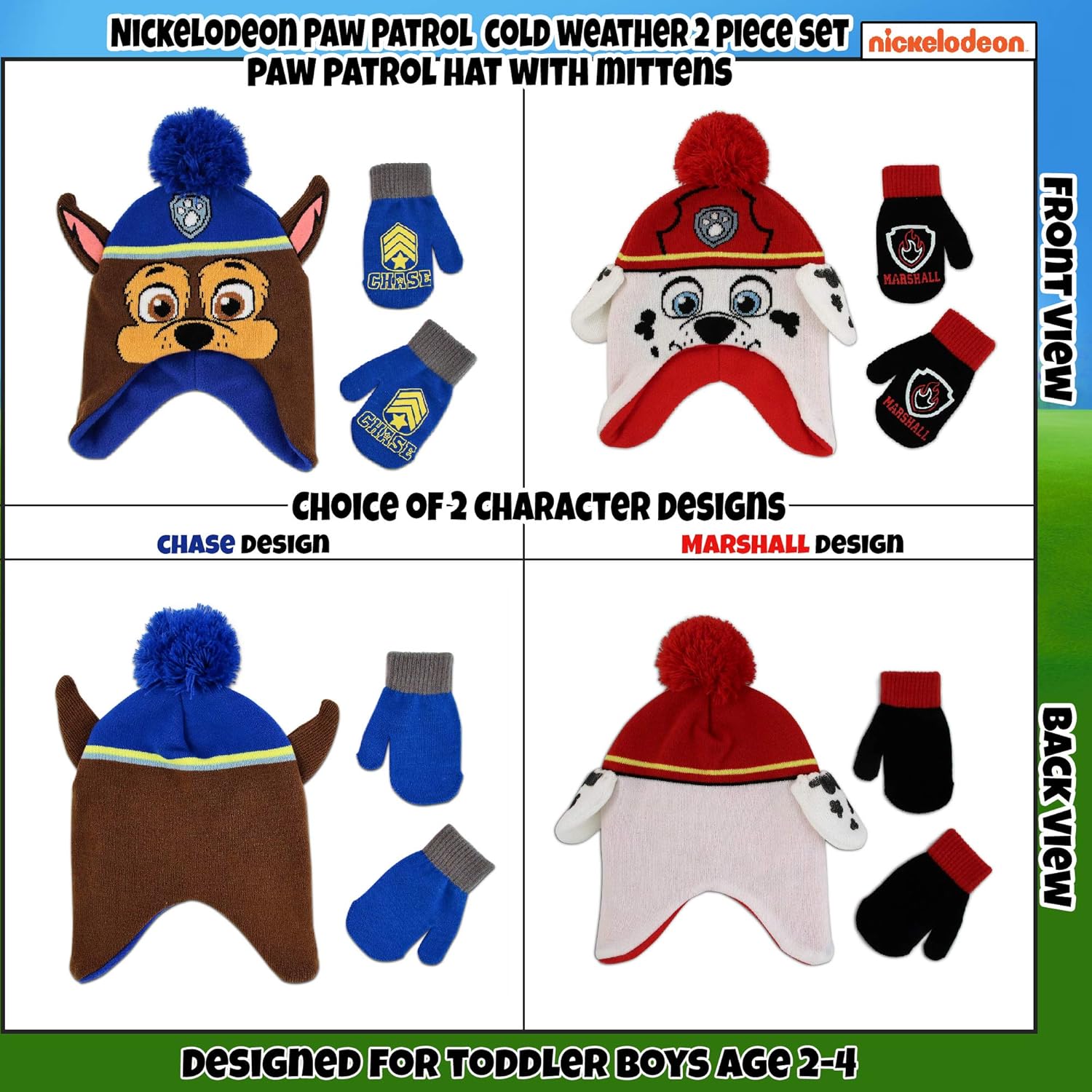 Nickelodeon Boys Winter Hat Set, Paw Patrol Toddler Beanie and Mittens for Kids Age 2-4: Clothing