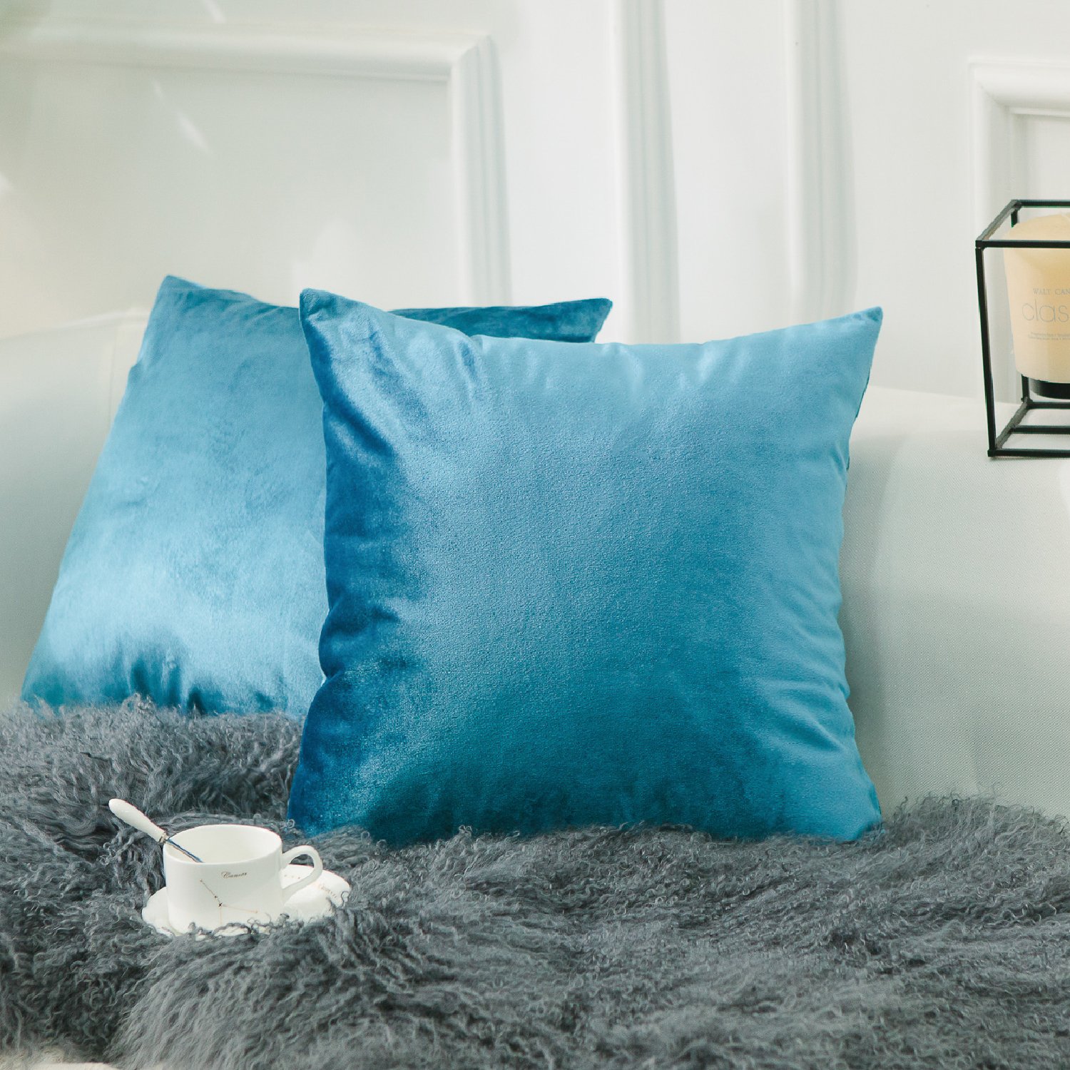 Home Brilliant 2 Pack Velvet Throw Pillow Covers Set Accent Cushion Covers Square Decorative Pillowcases Set, 18x18 inch(45x45cm), Turquoise