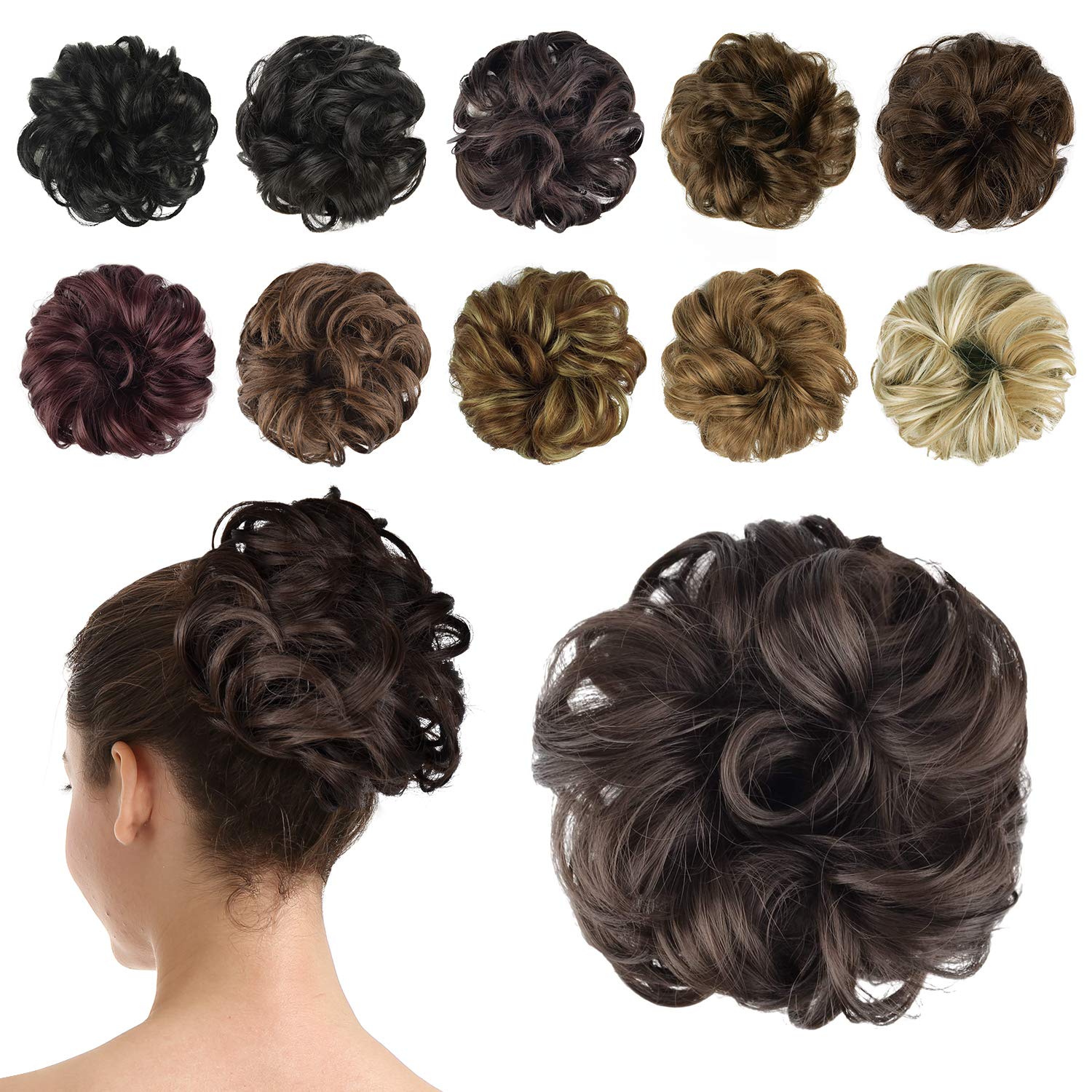BARSDAR Synthetic Hair Bun Extensions Hairpiece Messy Hair Scrunchies for Women Updo ponytail Extensions - Brown 40g