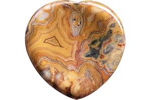 Fekuar Natural Crazy Agate Crystal Thumb Worry Stone, Hand Carved Healing Crystal Heart Shaped Stone for Anxiety Stress Relief Meditation 1.5"