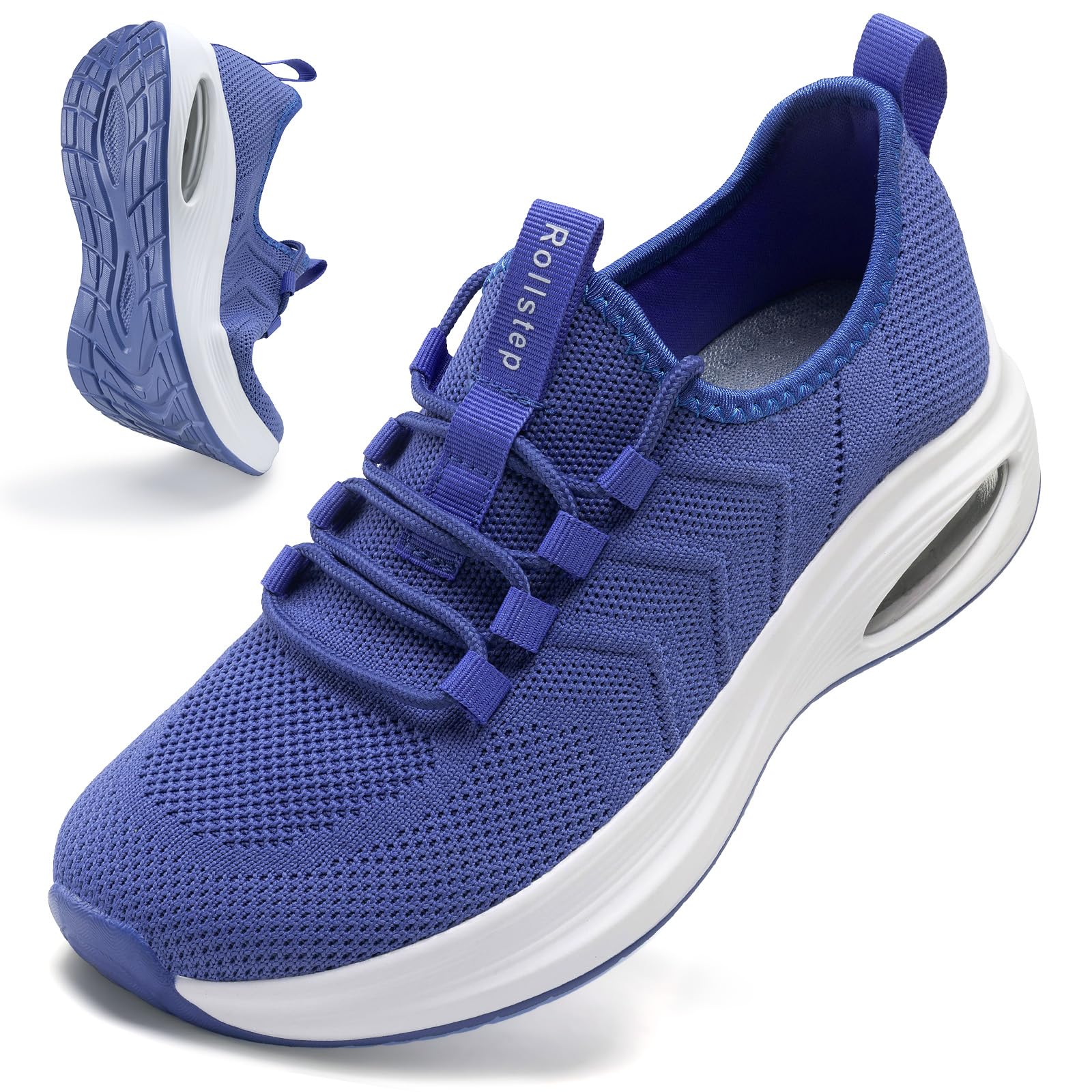 Photo 1 of Rollstep Wide Toe Box Shoes Women Extra Wide Width Sneakers Diabetic Air Cushion Road Running Shoes Ultra Light Wide Tennis Sneakers Gym Training Breathable Walking Shoes Blue 40