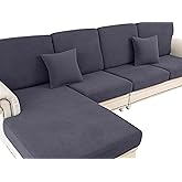 LA MEACK Couch Cushion Covers Seat Cushion Cover Stretch Couch Cover Separate Sectional Sofa Slipcovers Furniture Protector(3 Pieces for Seat or Sofa Backrest, Dark Grey)