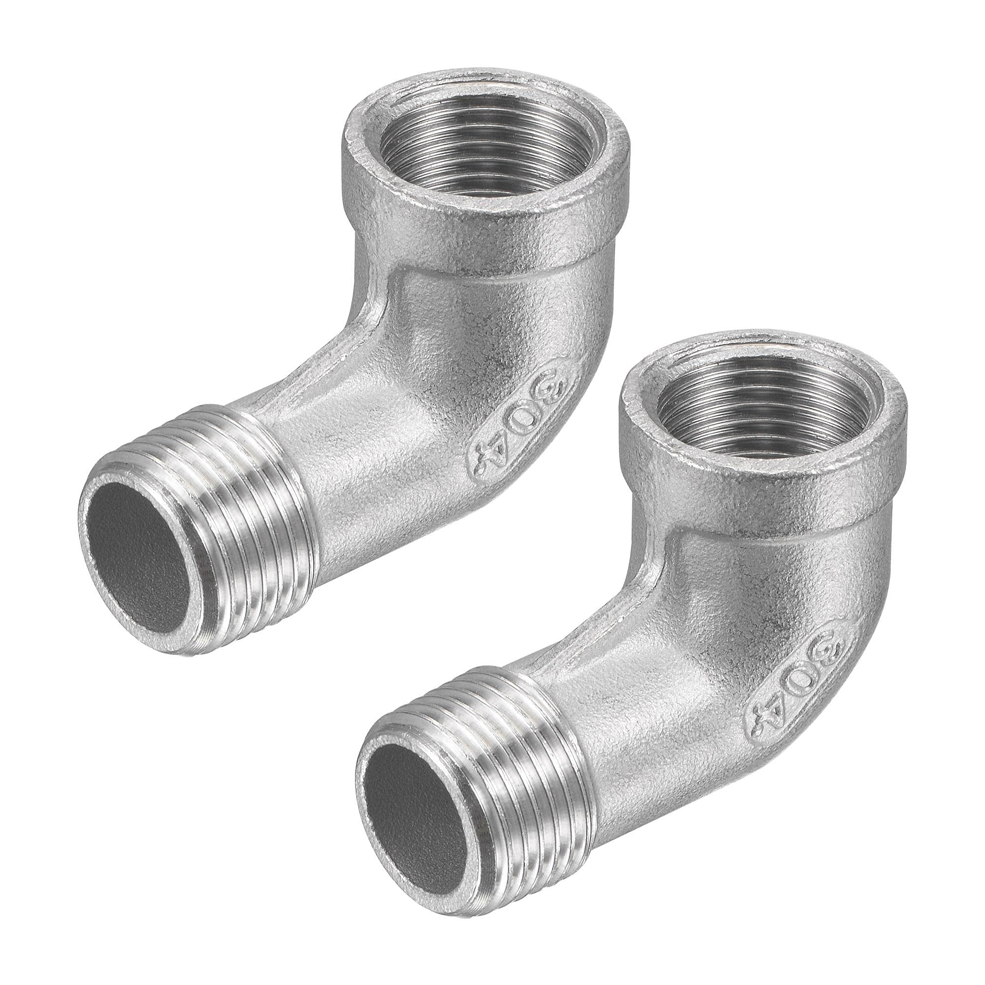 sourcing map Pipe Fitting Elbow 3/8 NPT Male to Female Thread Hose Connector Adapter, 304 Stainless Steel Pack of 2