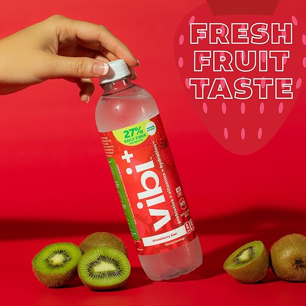 VIBI+ STRAWBERRY KIWI PREBIOTIC WATER – DIGESTIVE HEALTH SUPPORT – SUGAR FREE HIGH FIBER FLAVORED DRINK – KETO, VEGAN, HEALTHY, LOW CARB – 16.9 FL OZ – PACK OF 12