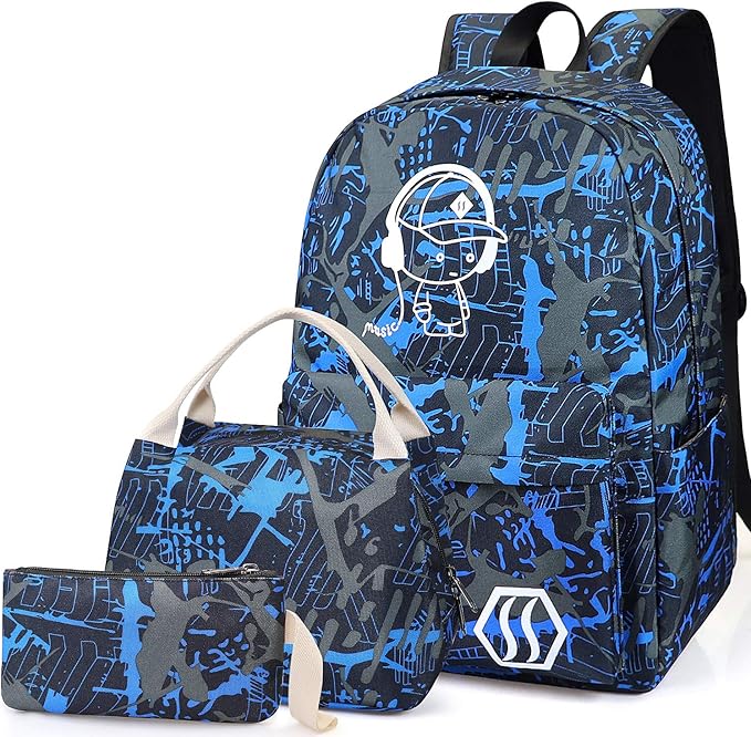 School Bag Kids 3in1 Bookbag Set, Junlion Music Boy Laptop Backpack