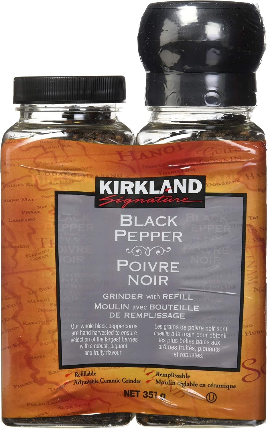 Kirkland Signature Black Pepper Adjustable Grinder with Refill 357 g, COST1250139, 2 Count (Pack of 1)