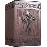 Cremation Urns for Human Ashes Adult Male Female, Wooden Carved Cross Urns Box and Casket for Ashe Men Women Child, Pets Cat Dog Urn, Burial Funeral Memorial Urns for Ashes, Holds 222 Cubic Inch