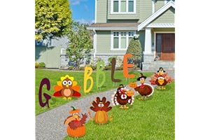 Quera 11 Pcs Thanksgiving Yard Signs Gobble Turkey Outdoor Lawn Decorations Thanksgiving Decorations Outside Decoration Pumpkins Thanksgiving Yard Stakes for Fall Thanksgiving Party