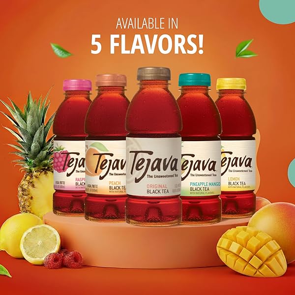 TEJAVA UNSWEETENED PEACH ICED TEA, 16.9 OUNCE PET BOTTLES, NATURAL, NON-GMO-VERIFIED, RAINFOREST ALLIANCE-CERTIFIED (12 PACK)