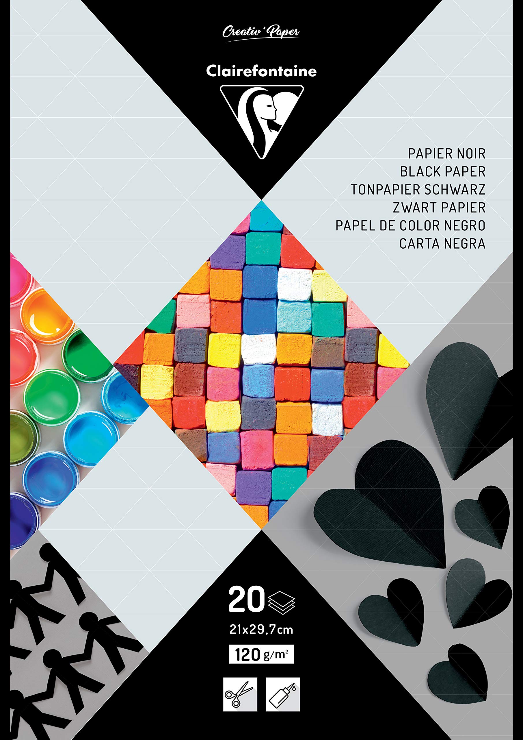 Clairefontaine 97245C Pad of 20 Sheets of Black Paper Format A4 (21x29,7cm) - Paper 120g/m² for Crafts and Drawings - Creative Leisure for Children and Adults