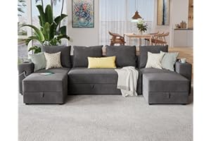 PaPaJet Sectional Sofa, 114 Inch Modular Sectional Sofa with 2 USB Ports & Cup Holders, 6 Seats U Shaped Couch with Storage, Ottomans, 5 Pieces Set Sectional Couch Gray Sofa Couch