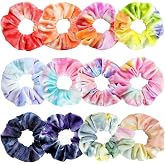 PROPOG Velvet Hair Scrunchies for Girls and Women, Premium Elastic Tie-Dye Scrunchies and Ponytail Holders - 12 Colors