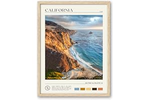 HesenDot Natural OAK Wood Coastal California Refers Framed Wall Art,12x16in Natural Seascape Canvas Wall Print,Classic Urban Landmark Wall Decor for Living Room,Bedroom,Office Gallery Gifts Set of 1