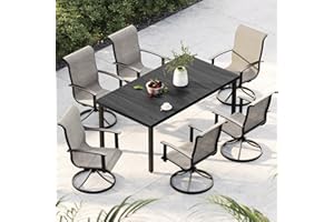Grand patio Outdoor Dining Set for 6, Patio Dining Set with 6-Piece Mesh Sling Rocking Chairs, 1-Piece Outdoor Dining Table 4-6 Person Use with Umbrella Hole, Coffee