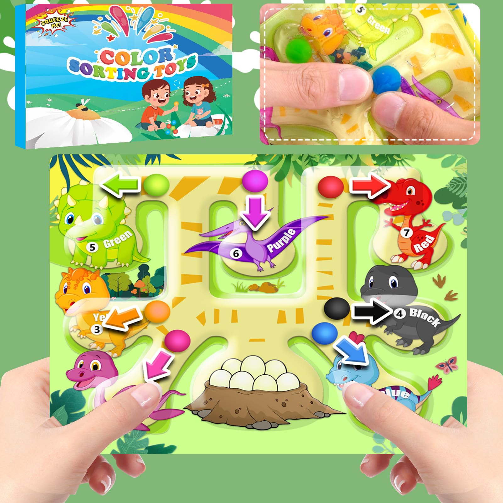 Photo 1 of YAKHAN Dinosaur Color Sorting Sensory Toy,Maze Sensory Squishy Toy for Autism,Sensory Fidget Toys with Filled Goo,Montessori Toy for Toddler