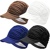 Heentan 4 Pcs Satin Lined Chemo Caps Headwear for Women Soft Breathable Chemo Cancer Hats Newsboy Baseball Turbans Beanie Cap for Hair Loss Cancer Patient