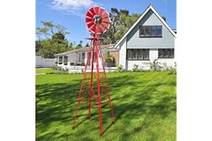 WISLAS Garden Windmill for Yard Decor, 8 ft Tall Metal Windmill with Spinning Blades, Weather-Resistant Outdoor Windmill for Lawn, Farmhouse, Rustic & Farm Decor, Red