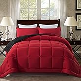 DOWNCOOL Full Size Comforter Sets -All Season Bedding Comforters Sets with 2 Pillow Cases -3 Pieces Bed Set Down Alternative Comforter Set -Red/Black Bedding Sets Full(82"x86")