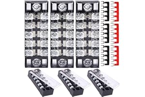ELVESHOME Terminal Blocks 5 Position 12PCS 6 Set, Dual Row Buss Bar Wire Terminal 600V 15A, Screw Terminal Block with Insulated Cover, 400V Bus Bar Terminal Blocks for DIY Small Electrical Home Circuit Projects