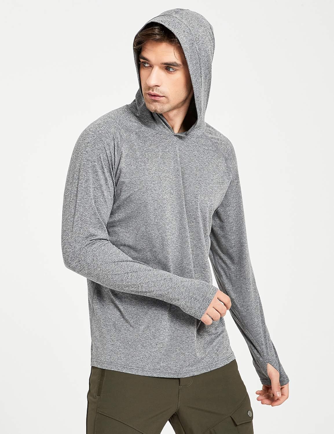 Safort Men's UPF 50+ Sun Protection Hoodie Long Sleeve Half Zip T-Shirt for Running, Fishing, Hiking: Clothing