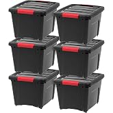 IRIS USA 6-Pack 19 Quart Storage Bins with Lids, Black | Black finish conceals stored items. Great for linens, d&eacute;cor, closet storage, and supplies. Nestable design saves space