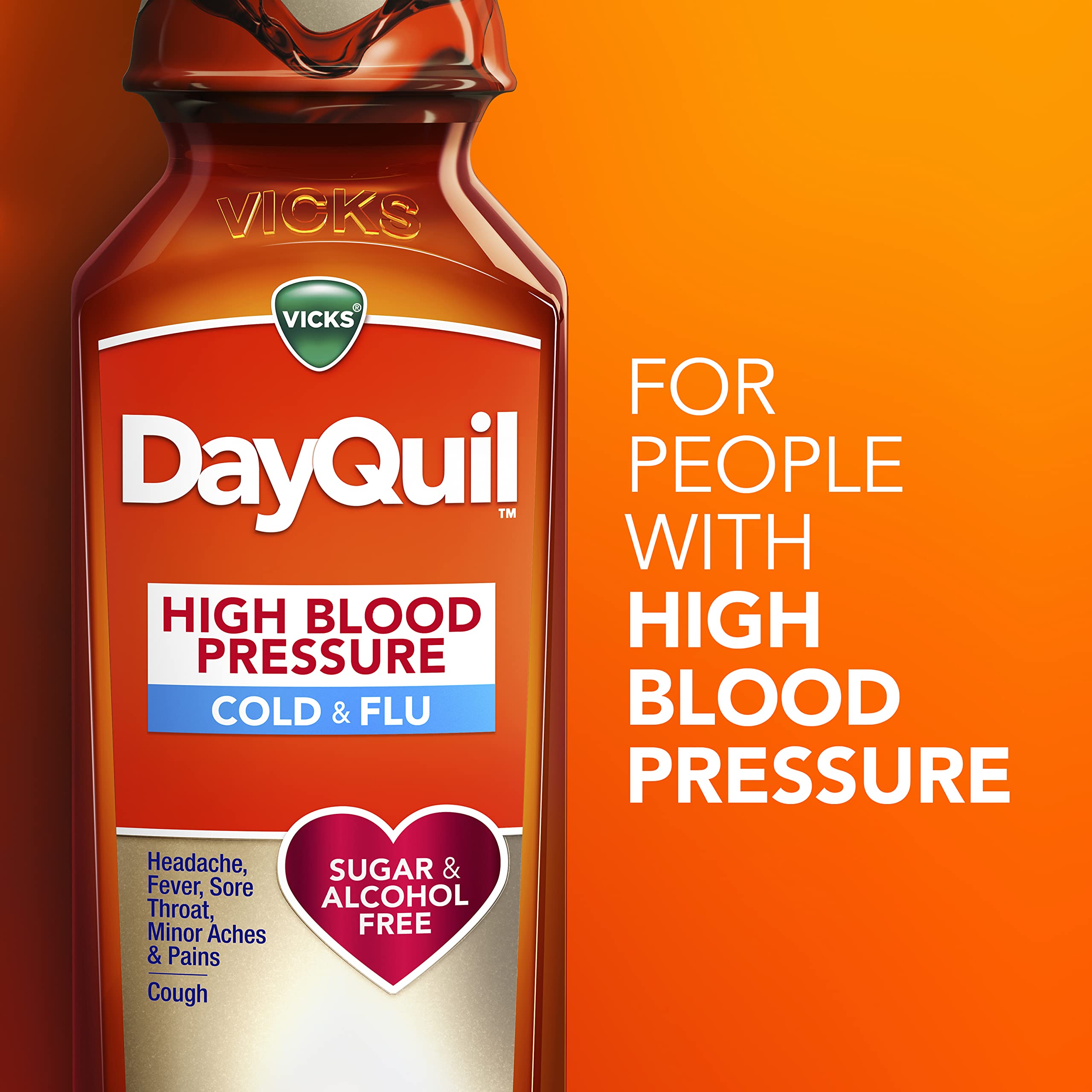 VICKS DayQuil & NyQuil High Blood Pressure Cold & Flu Relief Liquid Medicine Co-Pack, Powerful Multi-Symptom Daytime & Nighttime Relief for Cold, Cough, and Flu Symptoms, Sugar & Alcohol Free, 2x8oz