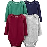 Carter's Baby Boys 4-Pack Long-Sleeve Original Bodysuits (Maroon/Green/Grey/DarkNavy, 9 Months)