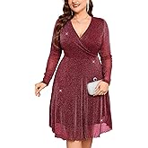 ZOMVA Plus Size Sparkly Mesh Dress A Line V Neck Wrap Short Glitter Dresses Wedding Guest Cocktail Evening Party