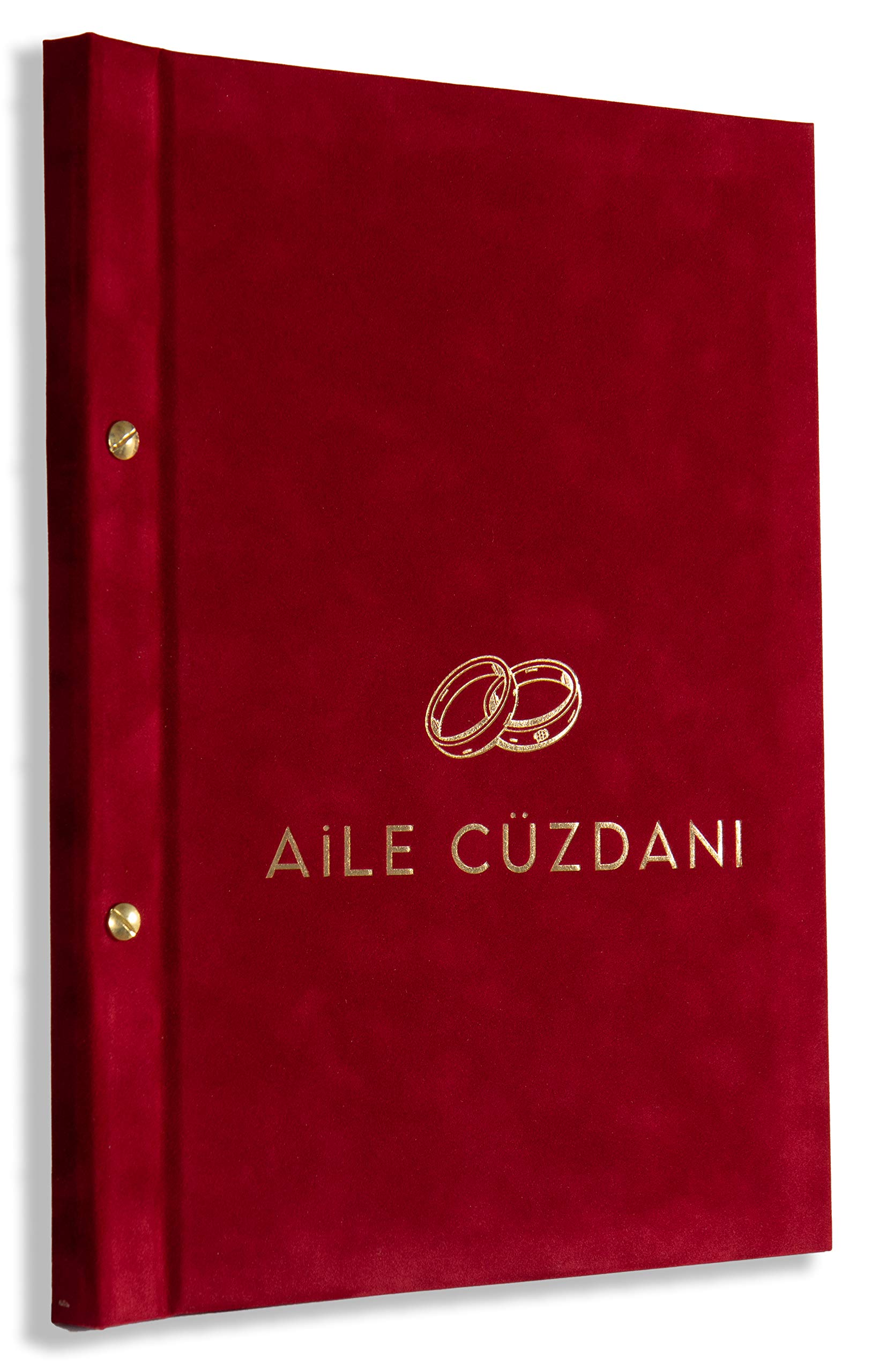 Aile Cüzdani Rosla Family Record Book A4 Red Velvet with Document Sleeves