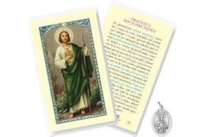 TRENDZEEN Medalla De San Judas Tadeo - San Judas Oracion - St Jude Pendant, Spanish St Jude Prayer Card - Saint Jude Pendant - St. Jude Medal, Patron Saint of Hope and Impossible Causes Prayer Card, 2 Items Set