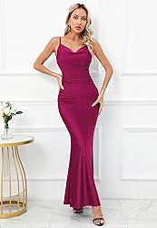 Capuffy Women Drape Neck Formal Maxi Dresses Lace