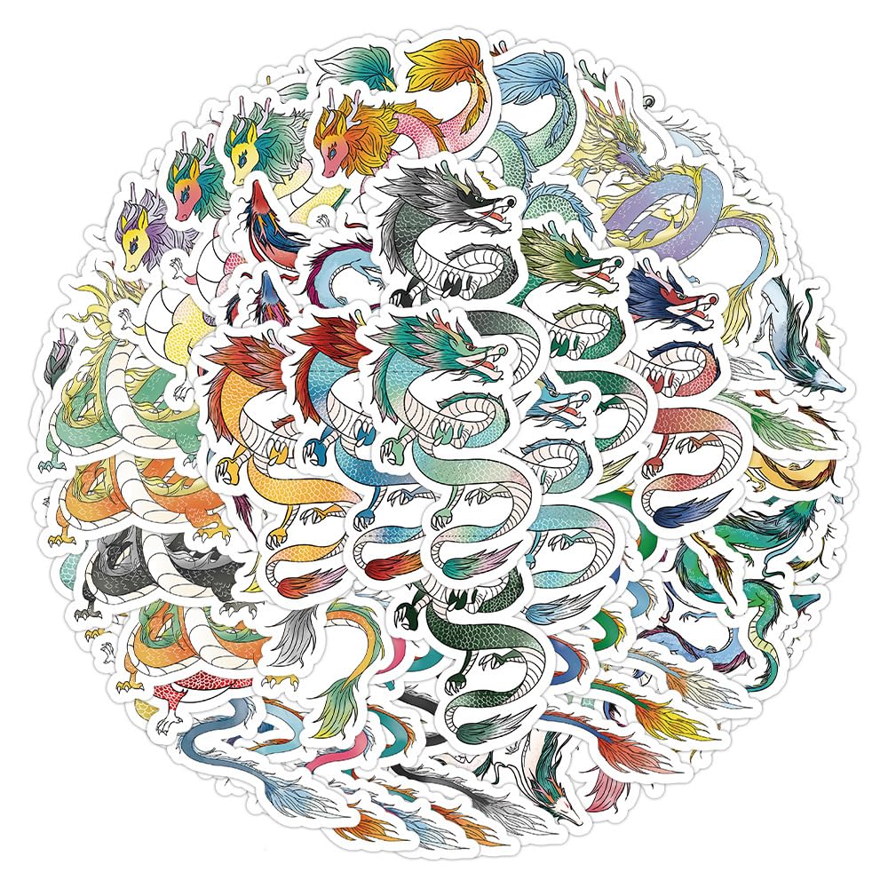 60 Pcs Dragon Stickers for Kids Teens Adults Boys Girls Gift,Stickers Pack for Laptop,Skateboard,Luggage,Car,Bike, Cup,Computer,Water Bottle Decor,Cartoon Dragon Vinyl Waterproof Sticker Decals