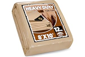 RAINDEWAY 8x10 Feet Heavy Duty Tarp,12 Mil Tan Waterproof Poly Tarp Cover,UV Resistant,Weatherproof,Durable,Multipurpose Tarps with Grommets and Reinforced Edges