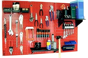 WALMP Wall Control 30-WRK-400RB Standard Workbench Metal Pegboard Tool Organizer,Red/Black