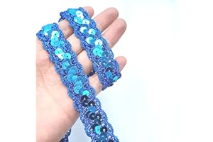 YOOGCORETT 7 Yards Turquoise Sequin Ribbon Lace Trim Glitter Metallic Flat Sequin for Sewing Dress Costume Embellishments Headband and Crafts - Width 23mm (Inelastic)