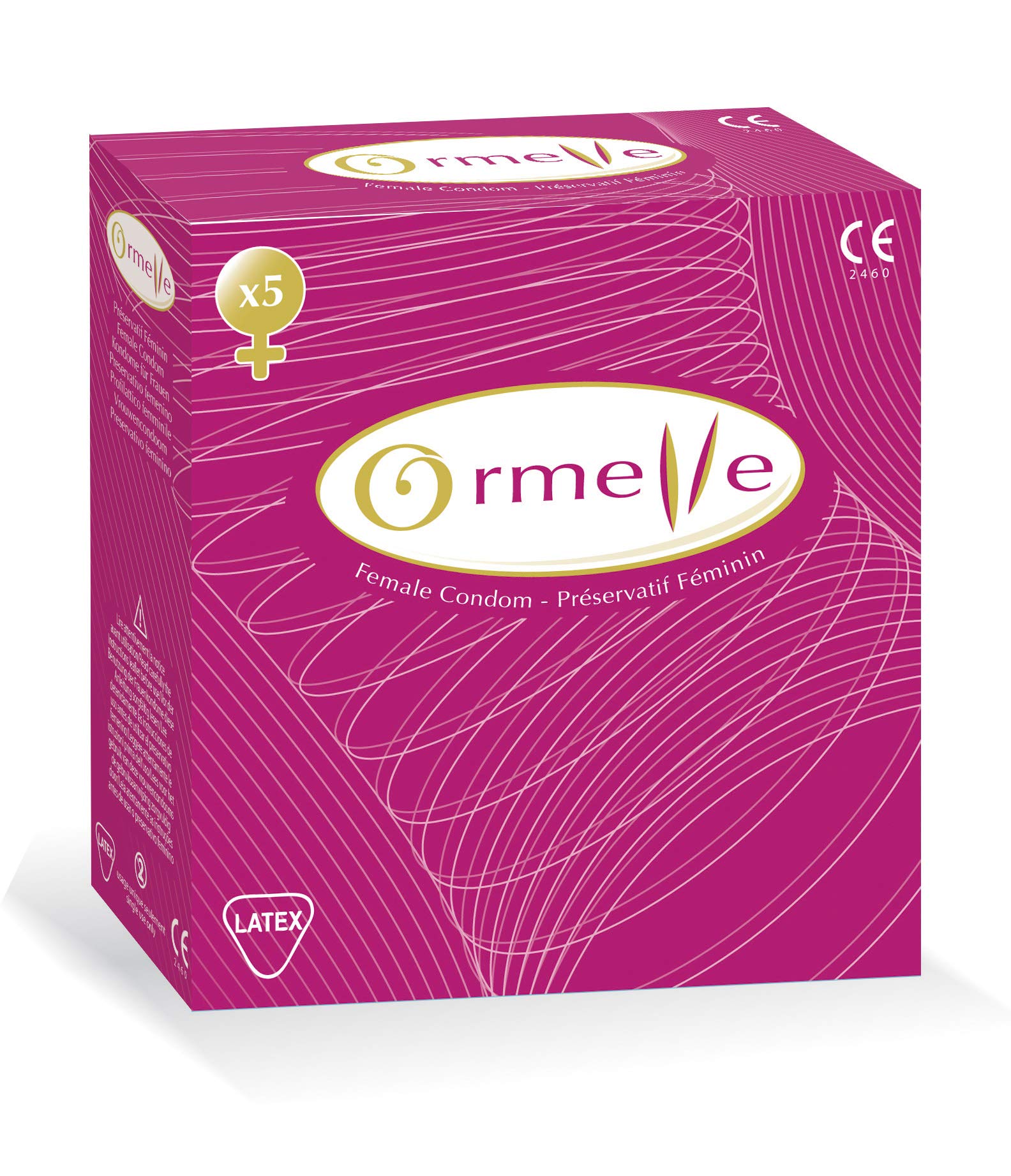 ORMELLE - Female Condom - Internal Condom - Premium Grade Natural Latex - Lubricated - Protection Against Pregnancy & STDs - CE Certified (Pack of 5)