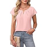 Blooming Jelly Womens Dressy Business Casual Tops Work Trendy Short Sleeve Shirts Summer Cute Pleated Blouses