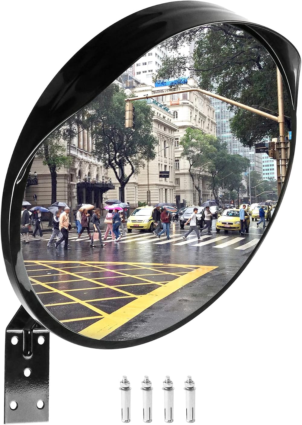 QWORK 12" Convex Traffic Mirror Wide Angle Safety Security Mirror w/ Bracket
