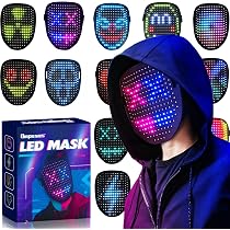 Masque Festival Musique LED Réglable Masque De Fête à LED, Sangles Réglables, 25 Images Dynamiques Avec Masque Lumière