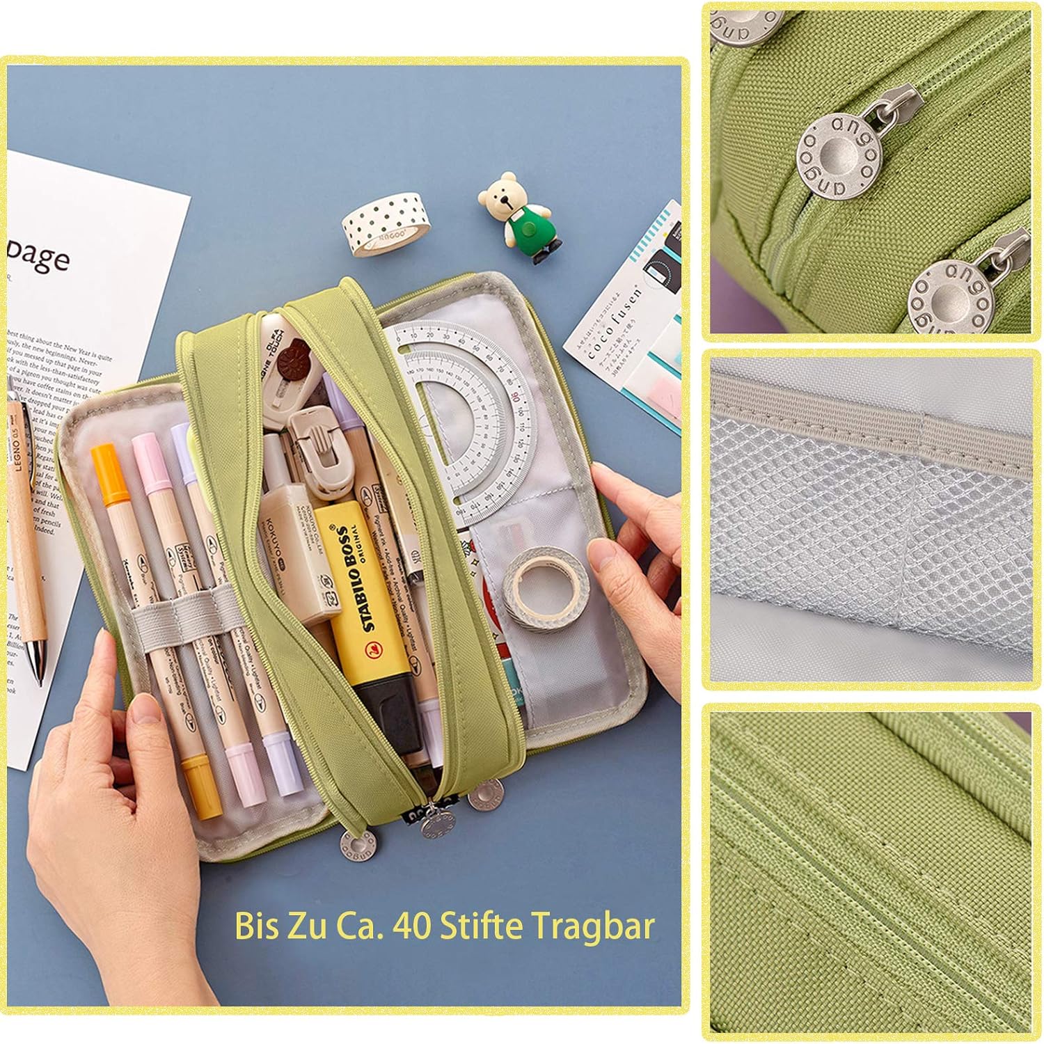 X SIM FITNESSX Pencil Case Teenager Girls 3 Compartments Boys Large Capacity Pencil Storage Case for School & Office - Image 3