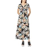 Star Vixen Women's Petite Petite Short Sleeve Twist-Front Maxi Dress, Dark Floral, PL