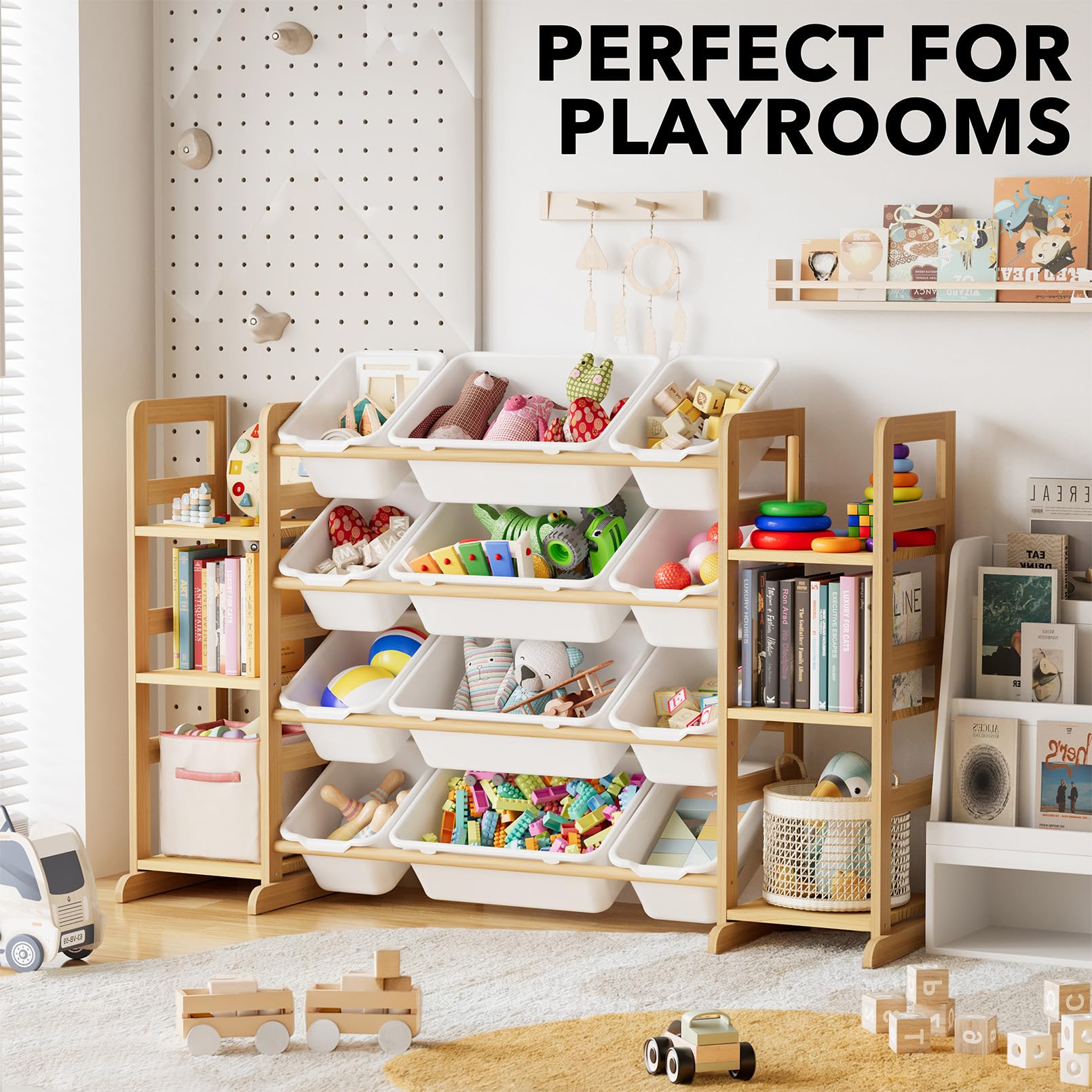 SpaceAid Toy Storage Organizer with 6 Shelves and 12 Bins, Toy Organizers Storage Bookshelf, Kids Bin Shelf Toys Box Bookcase for Bedroom Playroom Organization Room Decor, White