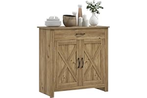 HOMCOM Farmhouse Sideboard Buffet Cabinet with Storage, Accent Cabinet with Barn Doors, Drawer and Adjustable Shelf, Nature W