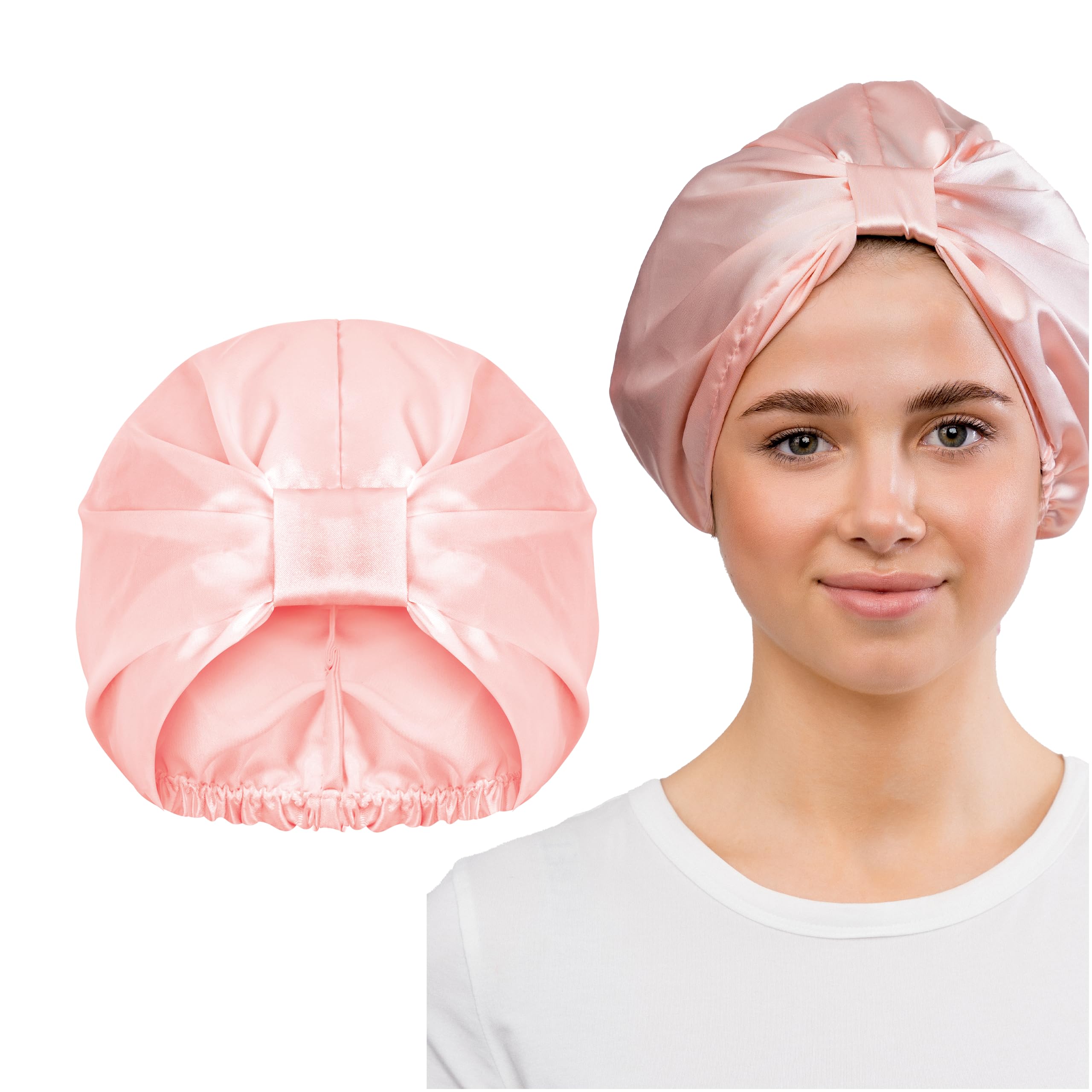 Glov Satin Bonnet Satin Skull Cap for Sleeping Anti-frizz Hair Protection Luxurious Silk Sleep Cap for Curly Hair Tangle-free Comfort One Size Fits All Pink