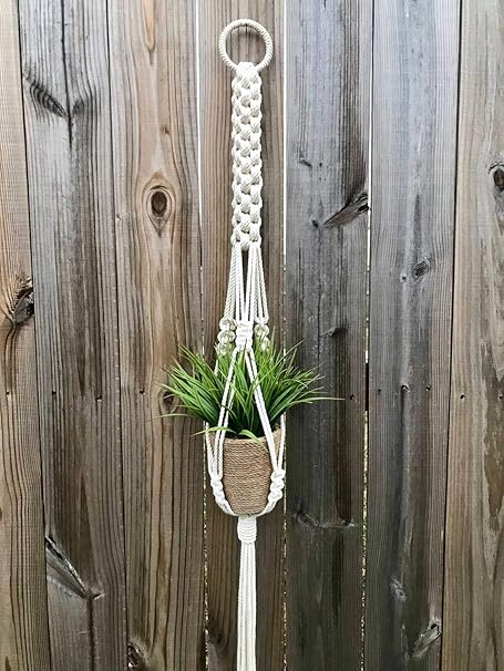 DXYZ Macrame Cotton Twisted Outdoor/Indoor Plant Hanger [Without Pot] | Rope Flower Pot Holder for Balcony Garden Wall | Home Decor Basket Hanger (Ivory, 1)