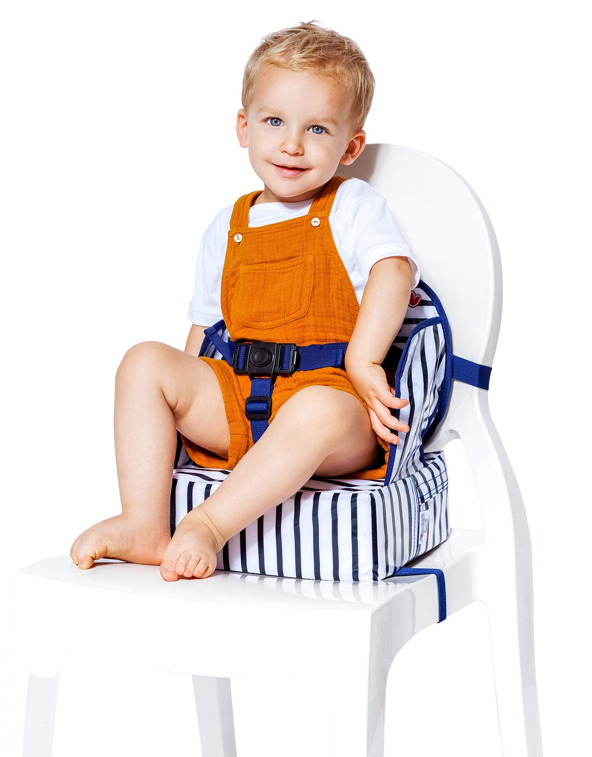 Baby-To-Love Easy Up, Portable Travel Booster Seat Dining Toddler, Boy & Girl (Blue Stripes)