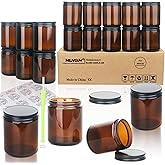 MILIVIXAY 20 Pack 8 OZ Thick Glass Dark Amber Candle Jars with All Black Metal Lids-Bulk Empty Candle Jars for Making Candles-Canning Jar for Spice, Liquid, Sample- Dishwasher Safe.