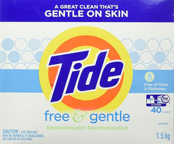 Tide Free and Gentle Powder Laundry Detergent, Unscented, 1.5 kg (40