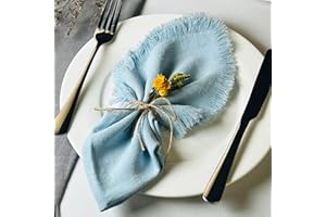 Dololoo Handmade Cloth Napkins with Fringe,18 x 18 Inches Cotton Linen Napkins Set of 4 Versatile Handmade Square Rustic Fringe Napkins for Dinner, Wedding and Parties, Blue